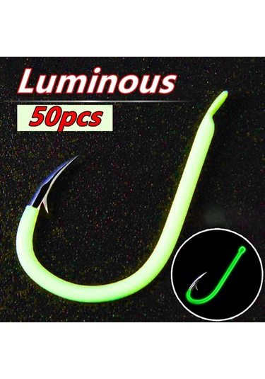 50 Adet Floresan Balıkçılık Kancalar Karbon Çelik Balıkçılık- 13