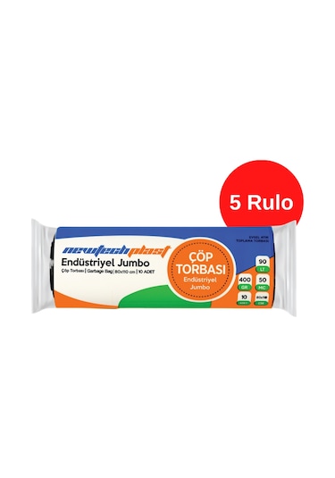 Newtechplast Jumbo Boy Çöp Torbası, Siyah, 5 Rulo 80 x 110 cm.