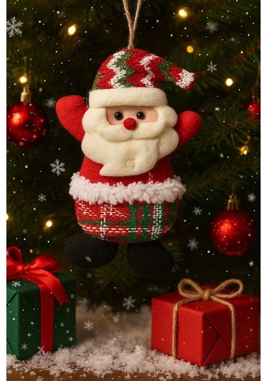 3'lü Peluş Karakterlerle Eğlenceli Yeni Yıl Dekoru Noel Figürleri Yılbaşı Ağaç Süsleri 17 Cm X 11 Cm Çok Renkli