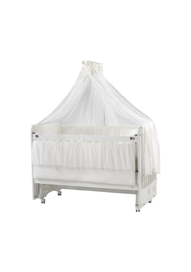 Meltem Kids Woody Anne Yanı Ahşap Sallanır Beşik 60 x 120 CM (Beyaz - Ekru) Beyaz