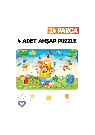Ahşap Çocuk Puzzle 24 Parça 4 Adet-3