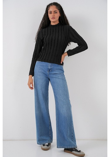 Kadın Dokulu Esnek Örme Bluz 975 - Siyah Siyah