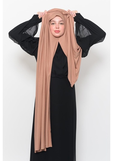 Hazır Pratik Geçmeli Lüks Düz Penye Şal Çapraz Hizalı Bej