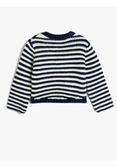 Koton Düğme Detaylı V Yaka Uzun Kollu Çizgili Triko Hırka Lacivert Çizgili 5wkg90052ht Lacivert Çizgili Lacivert