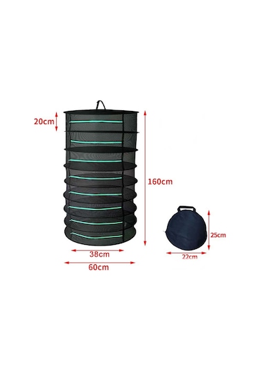 Sones Asılı Bitkisel Kurutma Ağı Katlanabilir Kurutma Rafı Kapalı Fermuarlı Bitki Kurutma Ağı, Özellikler: 60cm Çap 8 Katman