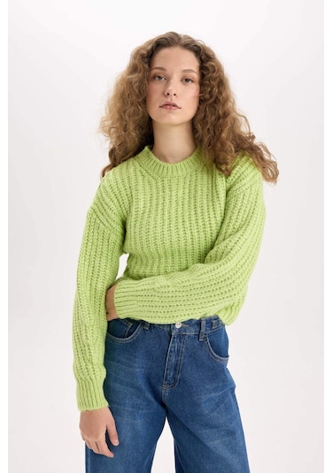 DeFacto Coool Oversize Geniş Kalıp Bisiklet Yaka Triko Kazak V1811AZNSGN597 Yeşil