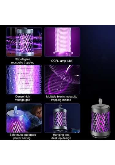 Besthome1 Ev İçi Usb Elektrikli Sinek Öldürücü Gri Masaüstü/duvar Takımı 365nm Mor Işık Nefes Simülasyonu 360 Tutma Isı Işığı
