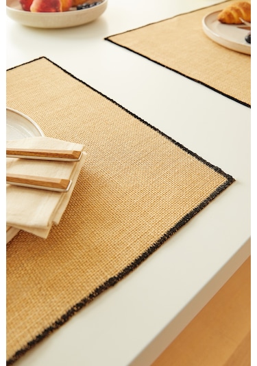 Home Wave 6'lı Siyah Dikiş Detaylı Jüt Amerikan Servis 45 X 35 Cm Bej