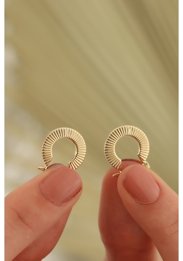 14 Ayar Altın Modern Halka Küpe N11.947