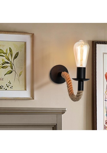 Retro Kenevir Halat Endüstriyel Loft Duvar Lambası Eski Dekor Duvar Aydınlatma Armatürleri Oturma Odası İçin Kapalı Aplikler Aydınlatma Dekoratif Siyah