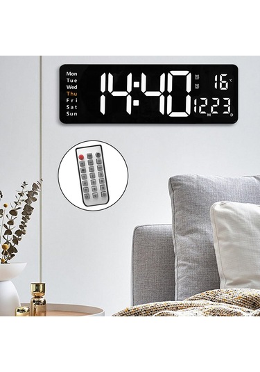 Suntek Ev İçin Uzaktan Kumandalı USB Tarih Hafta Sıcaklık Göstergeli Dijital Duvar Saati Siyah