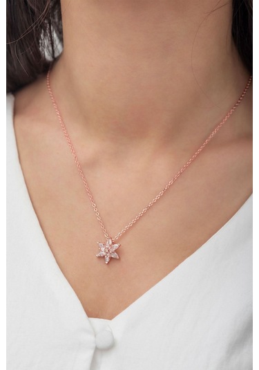 Ervanur Rose Altın Kaplama Beyaz Taşlı Lotus Çiçeği Kadın Kolye Beyaz