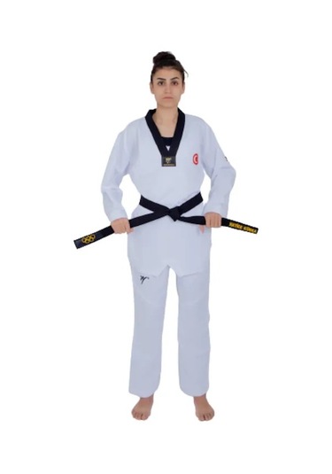 Haşado Ultra Fighter Profesyonel Siyah Yaka Tekvando Elbise Beyaz