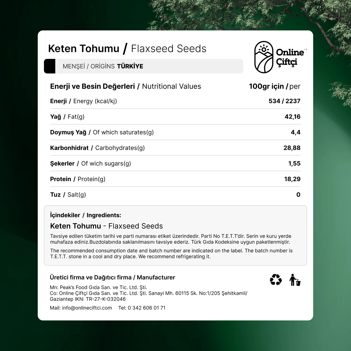 Online Çiftçi Keten Tohumu 10 x 100 G