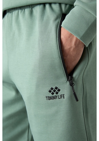 Tommylife Tommy Life Açık Yeşil Gizli Fermuar Arka Cepli Bağcıklı Standart Kalıp Erkek Şort - 81136 A. Haki