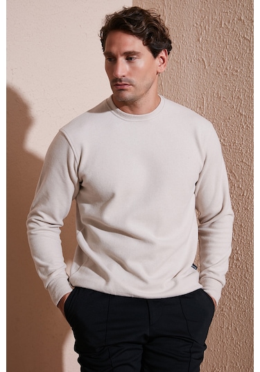 Buratti Slim Fit Bisiklet Yaka Pamuklu Erkek Kazak 456201 Bej