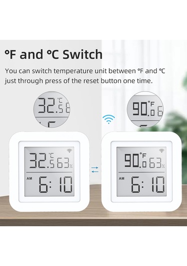 Suofeng Tuya Wifi Akıllı Sensör: Sıcaklık, Nem Ve Zaman Göstergeli, Google Home Uyumlu, Usb Güç Kaynağı