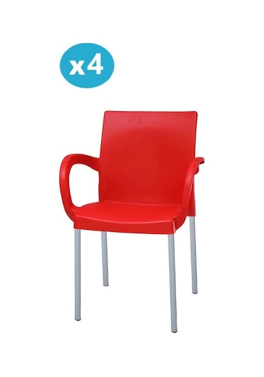 Omnipazar Mt-cf880 Mare Plastik Bahçe Balkon Koltuk Sandalye 4'lü Set Kırmızı