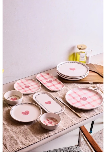 Hearts 10 Parça 4 Kişilik Kahvaltı Takımı Cokrenklı Pembe