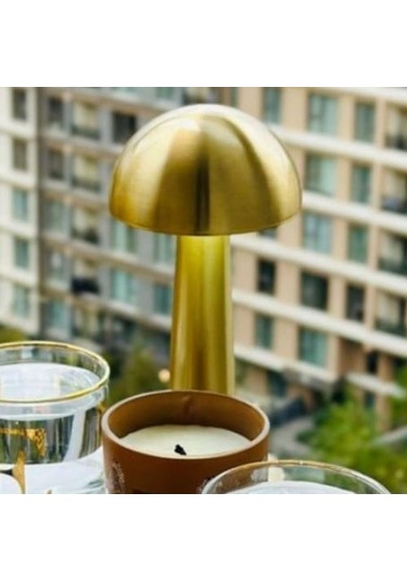 Mantar Model Dimmerli Şarjlı Retro Masa Lambası Gold Renk Işık A