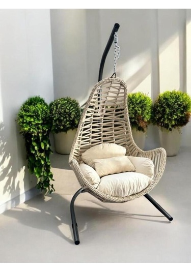 Zen Bahçe Ve Balkon Salıncağı Tek Kişilik Ekru Ekru