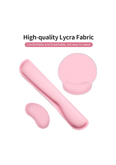 Skycity Ergonomik Pembe Klavye Bilek Destekli Mouse Pad Seti - Hafıza Köpüğü + Lastik Tabanlı, 3 Parça Klavye Bilekliği + Mouse Bilekliği + Mouse Pad