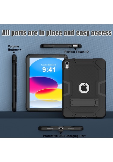 iPad Uyumlu 10.9 2022 Robot B3 Serisi 2022 Kontrast Renk Pc + Silikon Tablet Kılıf Damla Geçirmez Kickstand Koruyucu Kılıf