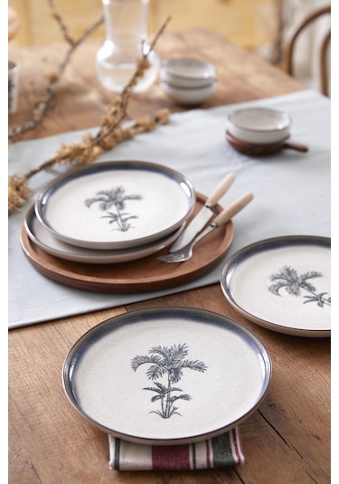 Kütahya Porselen Palmiye 4 Parça 21 Cm Pasta Tabağı 80794 Çok Renkli