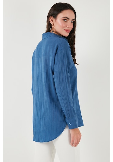 Lela Regular Fit Uzun Kollu Dokulu Bayan Gömlek 6772799 Indigo