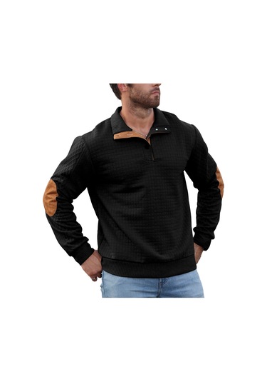 Yeni İlkbahar Ve Sonbahar Rahat Erkek Kadife Ceket Standı Yaka Uzun Kollu Ceket Açık Hava Rahat Kazak Siyah