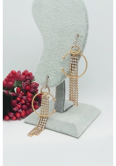 Rose Altın Kaplama Vip Seri Su Yolu Püsküllü C Küpe 6 cm Rose Gold