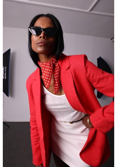 Kırmızı %100 Ham Keten Ceket Kırmızı