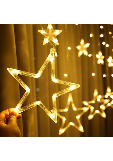 Dekoratif Yıldızlı Perde Fişli Led Işık Saçak Yıldız Animasyonlu