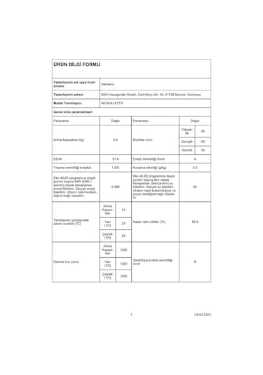Siemens WG42A1X2TR 1200 Devir 9 KG Çamaşır Makinesi