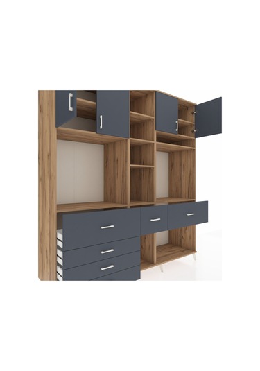 Kronos Dolap 11 Raflı 6 Çekmeceli 4 Kapaklı 220x59x243 Çam-antrasit/antrasit Antrasıt/antrasıt