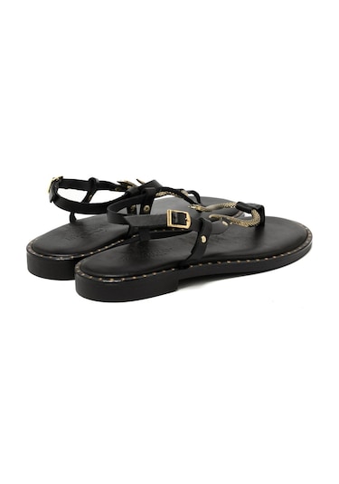 19 Black Sandalet Kadın 22082 Myconian 2025 Greek Sandal Siyah