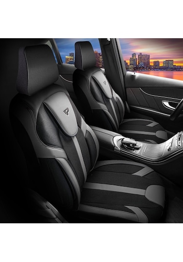Panda Kapadokya Serisi Jakar Kumaş Oto Koltuk Kılıfı Tam Set Siyah - Füme