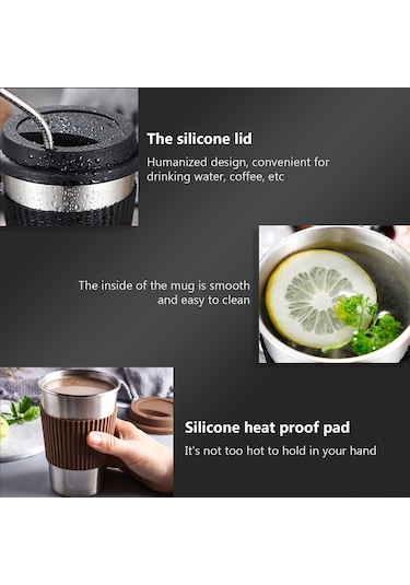 Yaleker 304 Paslanmaz Çelik Kahve Fincanı 300ml - Isı Ve Soğuk Saklama - Kahve Rengi Diğer