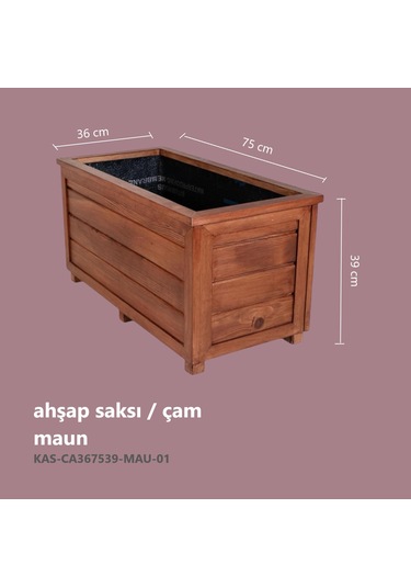 Kaf Ahşap Dekoratif Ahşap Saksı - Uzun / Maun