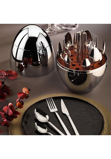 Fecra Silver Egg Standlı 24 Parça Çatal Kaşık Bıçak Takımı Gümüş