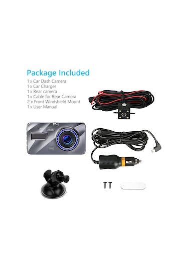 Xindoker Araç İçin 1080p Full Hd Dvr, Ön-arka İki Kamera, Gece Görüşü, Otomatik Kayıt Ve Park Monitörü