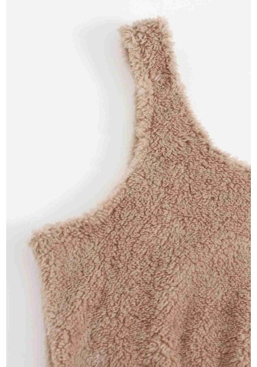 Merry See Kolsuz Askılı Peluş Polar Alt Üst Pijama Takımı Kahverengi 001