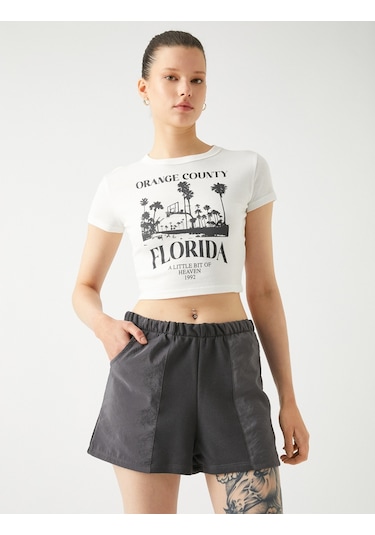 Koton Mini Şort Beli Lastikli Cep Detaylı Gri 3sal40132ık 3SAL40132IK031 Gri