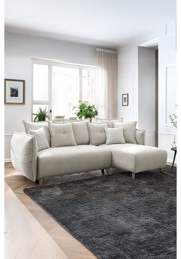 Puffy Sandıklı Köşe Koltuk Krem Sağ Köşe Krem