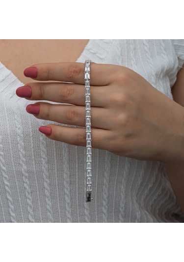 Blackcraft Gümüş Beyaz Taşlı Su Yolu Kadın Bileklik Bc-2cf084