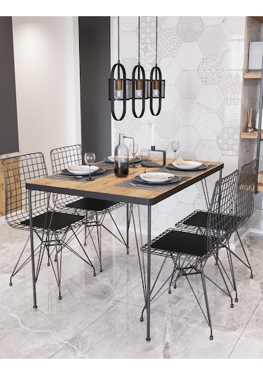 Avvio 80x120 Tekir 4 Kişilik Yemek Masası Takımı-mutfak Masası Takımı-ceviz Oval Kenar Akça