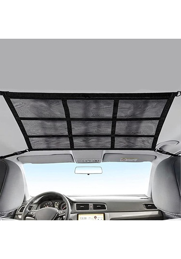 Lemestar Çift Katmanlı Araç Tavanı Depolama Filesi - 9 Bölmeli, Büyük Boy, Siyah, 90x65cm