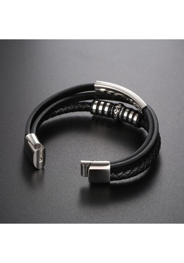 Novahub Yeni Erkek Gelgit Trey Geçici Deri Bileklik - Klasik Geometrik Tasarım - Titanyum Çelik Bilezik Çok Renkli