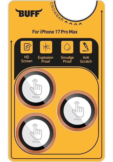 Buff Apple Uyumlu iPhone 17 Pro Max Metal Kamera Lens Koruyucu Orange Turuncu
