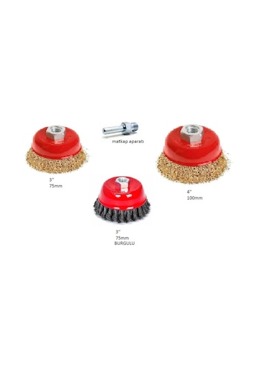 4 Parça Çanak Tel Fırça Set 75Mm Ve 100Mm Saçaklı Çanak Tel F